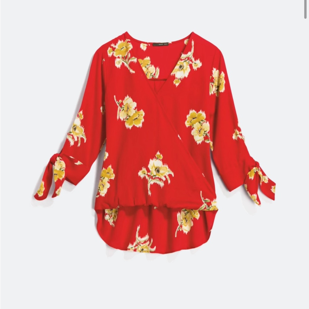 Stitch Fix Beacon  Allan Surplice Tie Sleeve Floral Wrap Blouse
